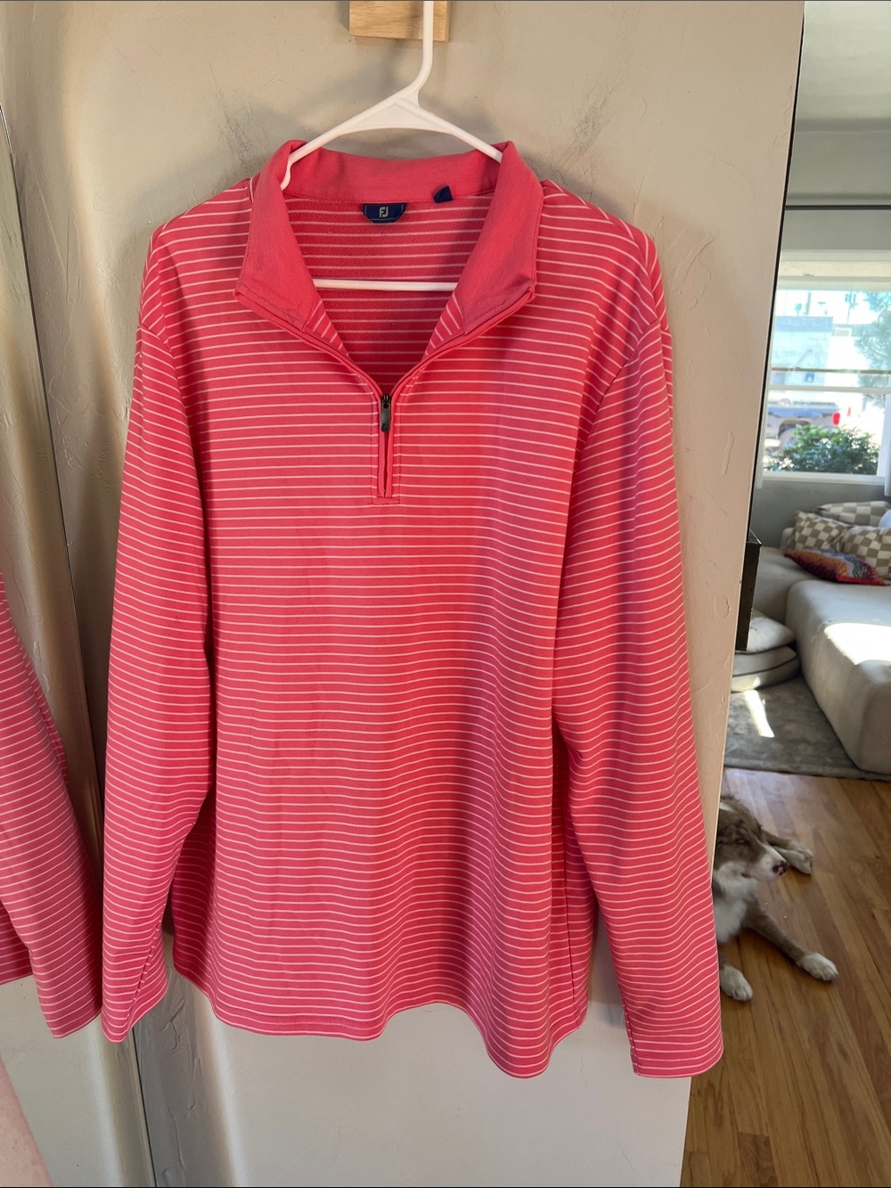 FootJoy Pink and White Striped Half-Zip Pullover